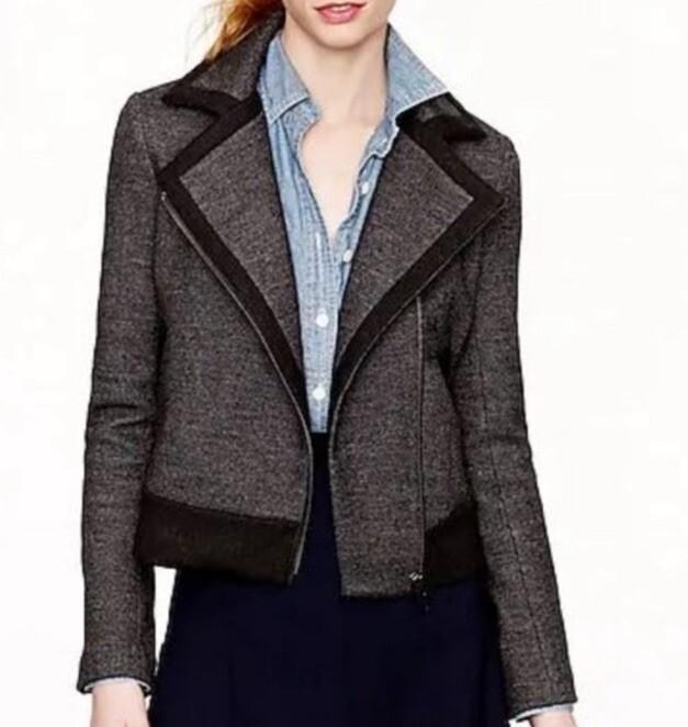 J Crew Wool Blend Jacket Size 00 Charcoal Gray Motorcycle Full Zip Long Sleeve
