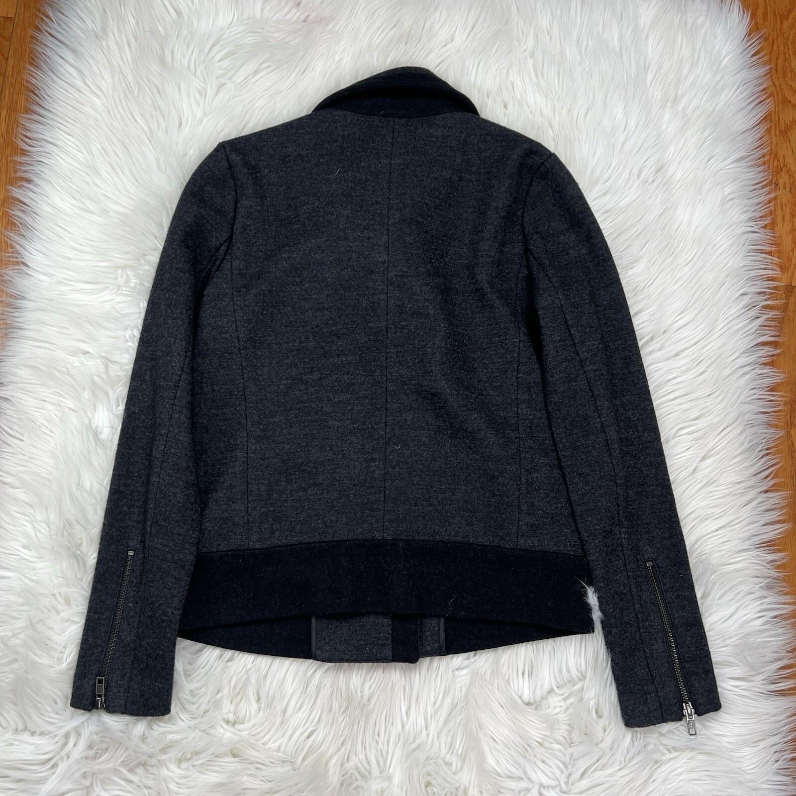 J Crew Wool Blend Jacket Size 00 Charcoal Gray Motorcycle Full Zip Long Sleeve
