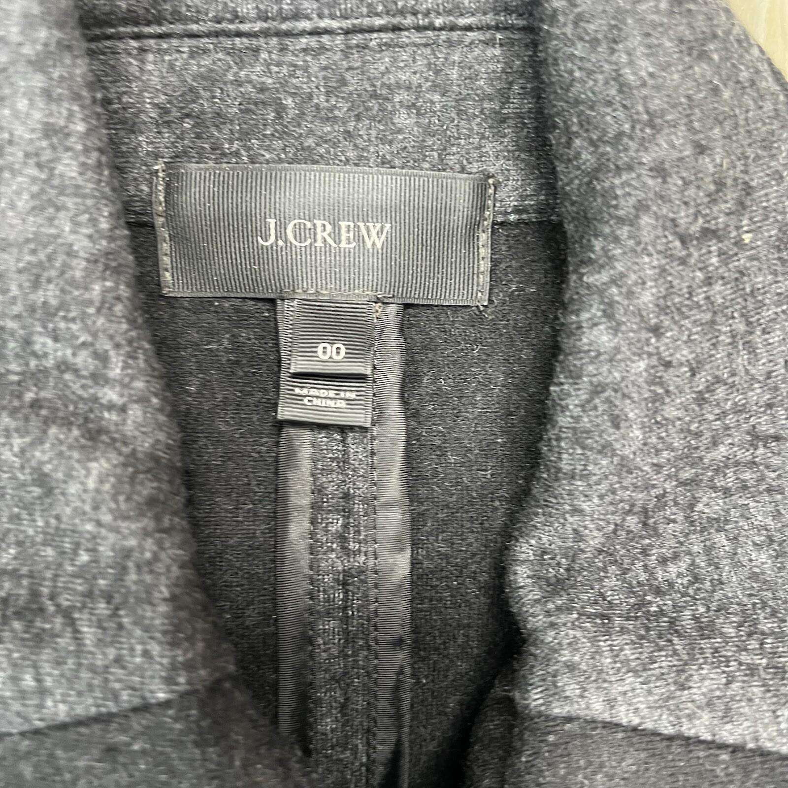 J Crew Wool Blend Jacket Size 00 Charcoal Gray Motorcycle Full Zip Long Sleeve