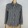 10-3190.jpg Lauren Ralph Lauren Women Cotton Button Up Shirt 12 Black White Striped Ruffle