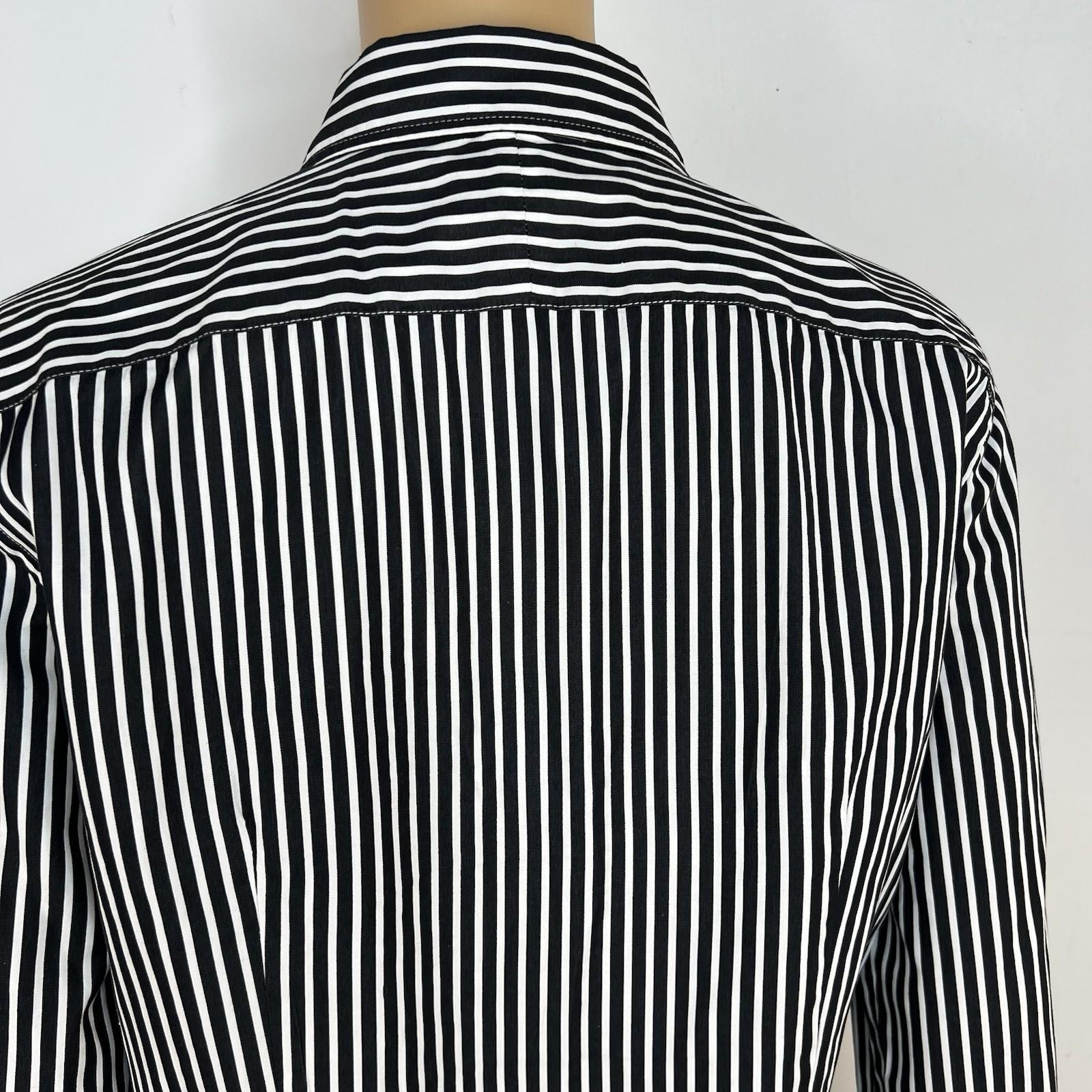 10-3193.jpg Lauren Ralph Lauren Women Cotton Button Up Shirt 12 Black White Striped Ruffle
