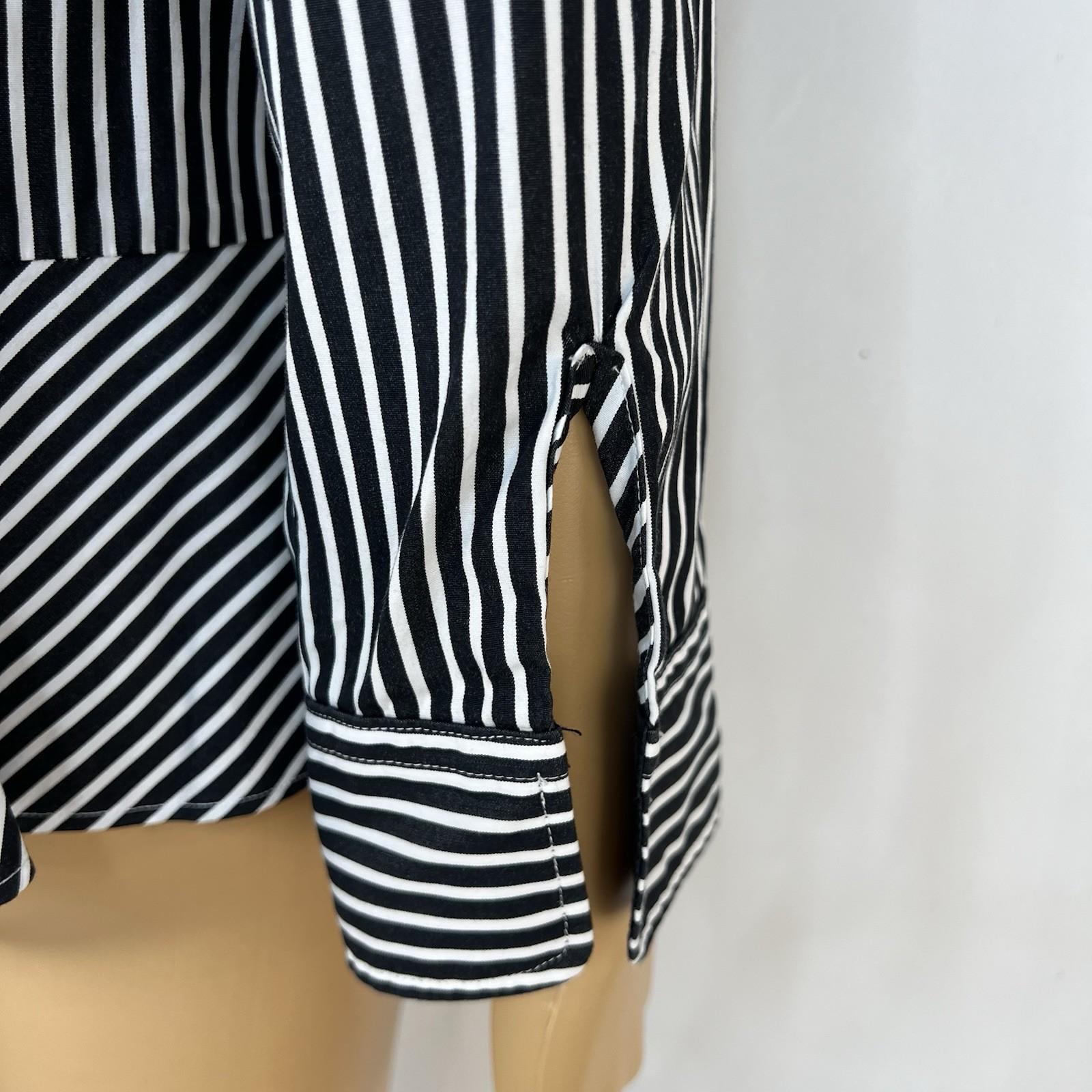 10-3194.jpg Lauren Ralph Lauren Women Cotton Button Up Shirt 12 Black White Striped Ruffle