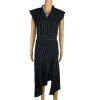 Nanette Lepore Asymmetrical Dress 8 Black White Striped Flutter Sleeve V neck