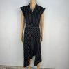 Nanette Lepore Asymmetrical Dress 8 Black White Striped Flutter Sleeve V neck