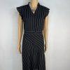 Nanette Lepore Asymmetrical Dress 8 Black White Striped Flutter Sleeve V neck