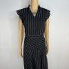 Nanette Lepore Asymmetrical Dress 8 Black White Striped Flutter Sleeve V neck