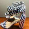 INC International Concepts Block Heel Shoes 9M Black White Striped Tie Up Ribbon