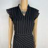 Nanette Lepore Asymmetrical Dress 8 Black White Striped Flutter Sleeve V neck