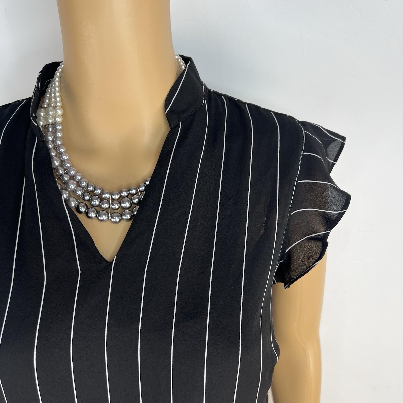 Nanette Lepore Asymmetrical Dress 8 Black White Striped Flutter Sleeve V neck