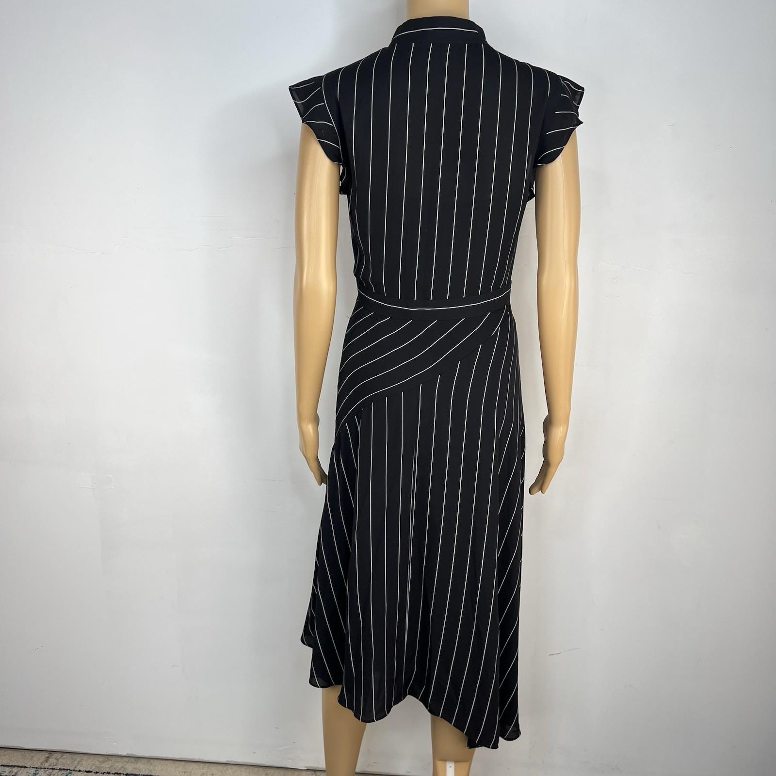 Nanette Lepore Asymmetrical Dress 8 Black White Striped Flutter Sleeve V neck