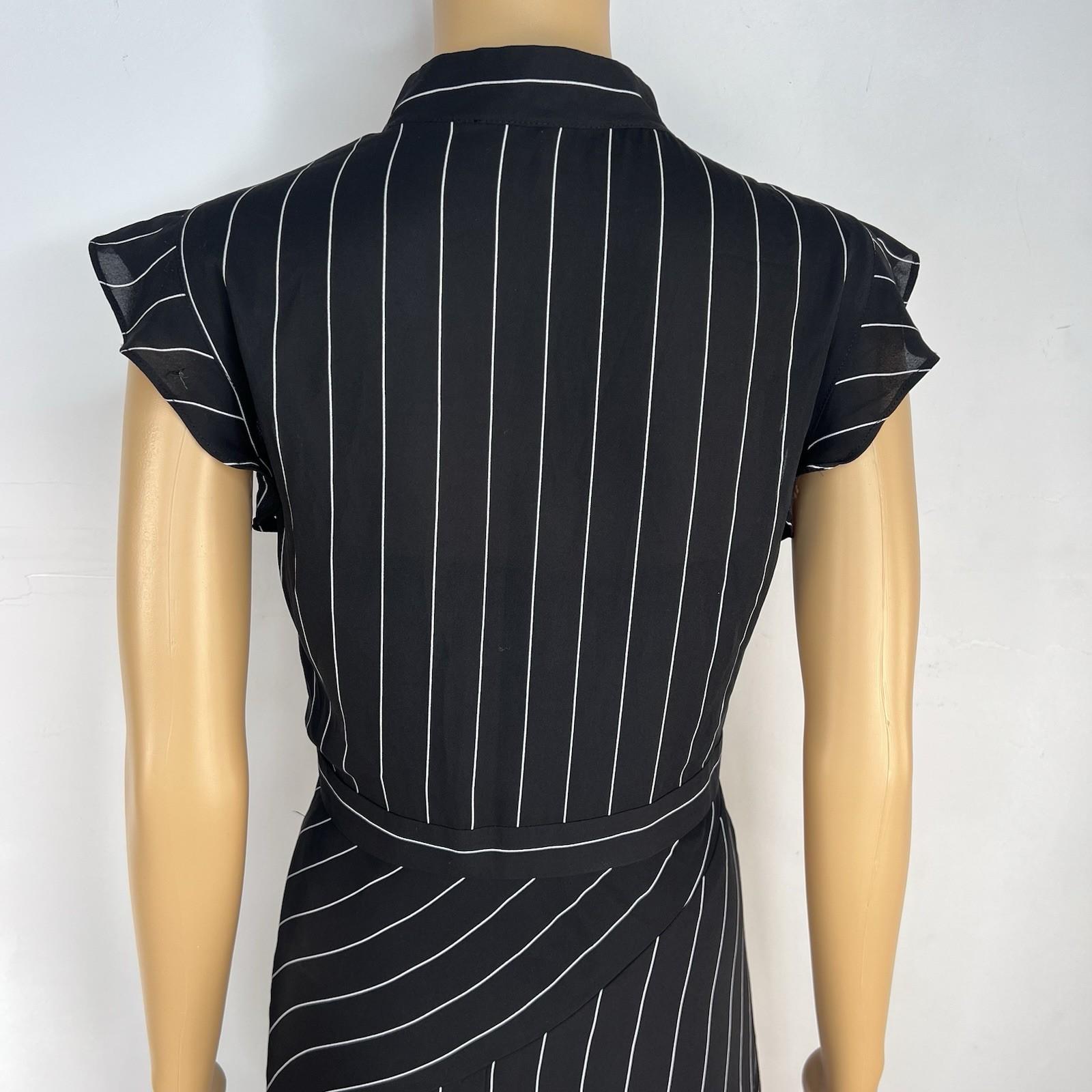 Nanette Lepore Asymmetrical Dress 8 Black White Striped Flutter Sleeve V neck