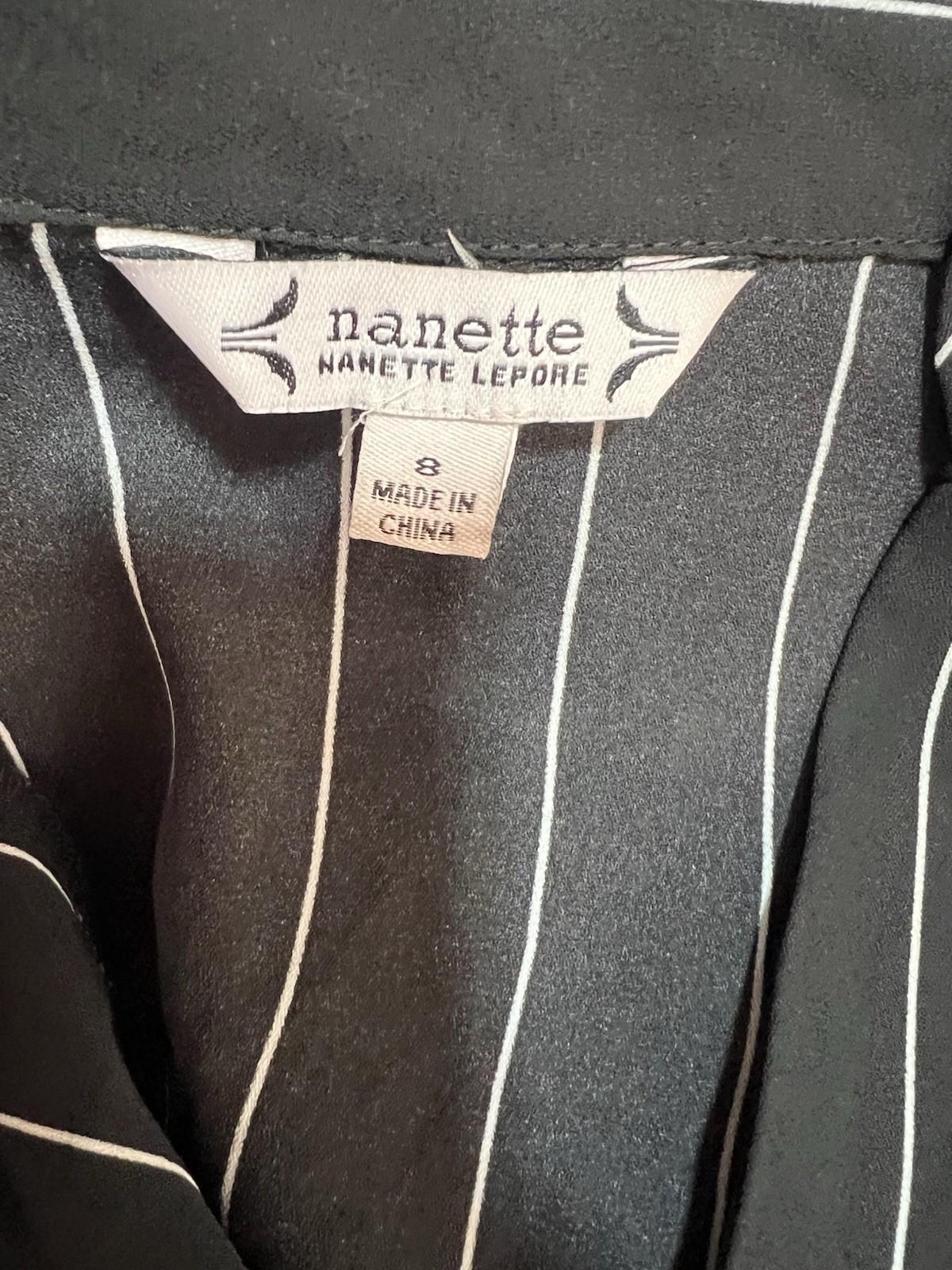 Nanette Lepore Asymmetrical Dress 8 Black White Striped Flutter Sleeve V neck