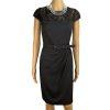 10-3205.jpg New Directions Cotton Spandex Lace Wrap Dress 8 Charcoal Scoop Neck Belted Lined