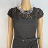 10-3207.jpg New Directions Cotton Spandex Lace Wrap Dress 8 Charcoal Scoop Neck Belted Lined