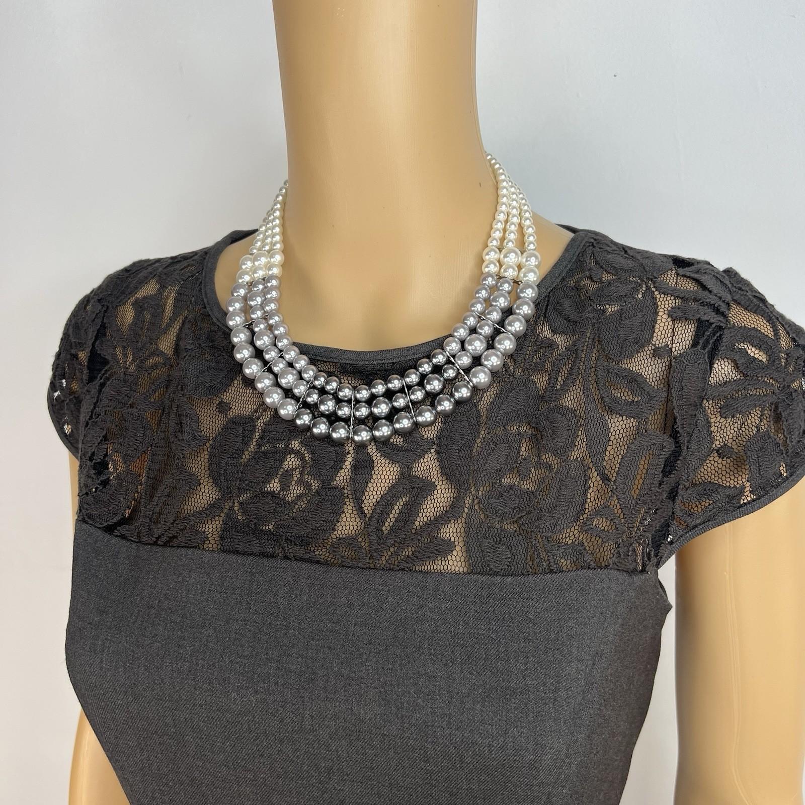 10-3209.jpg New Directions Cotton Spandex Lace Wrap Dress 8 Charcoal Scoop Neck Belted Lined