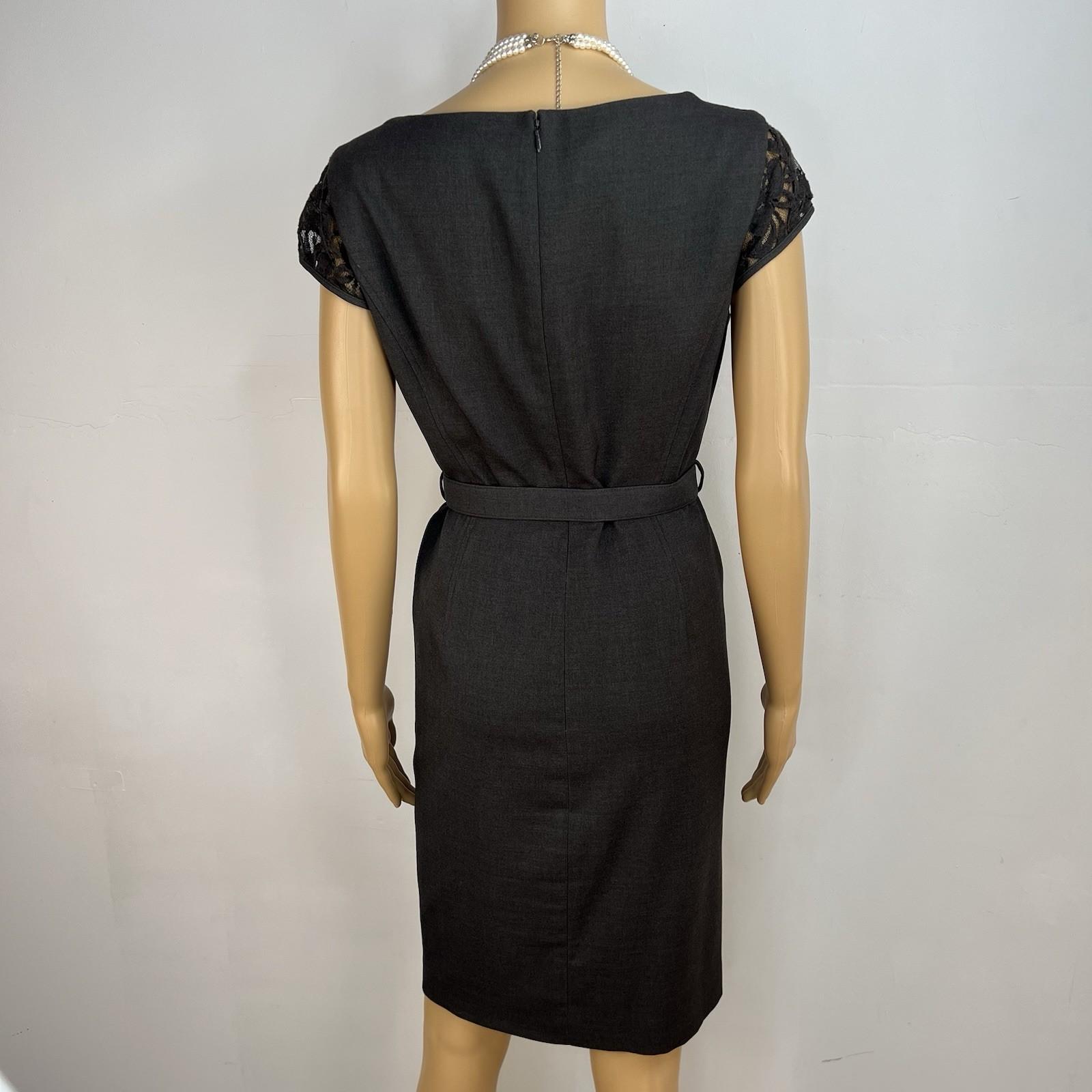 10-3210.jpg New Directions Cotton Spandex Lace Wrap Dress 8 Charcoal Scoop Neck Belted Lined