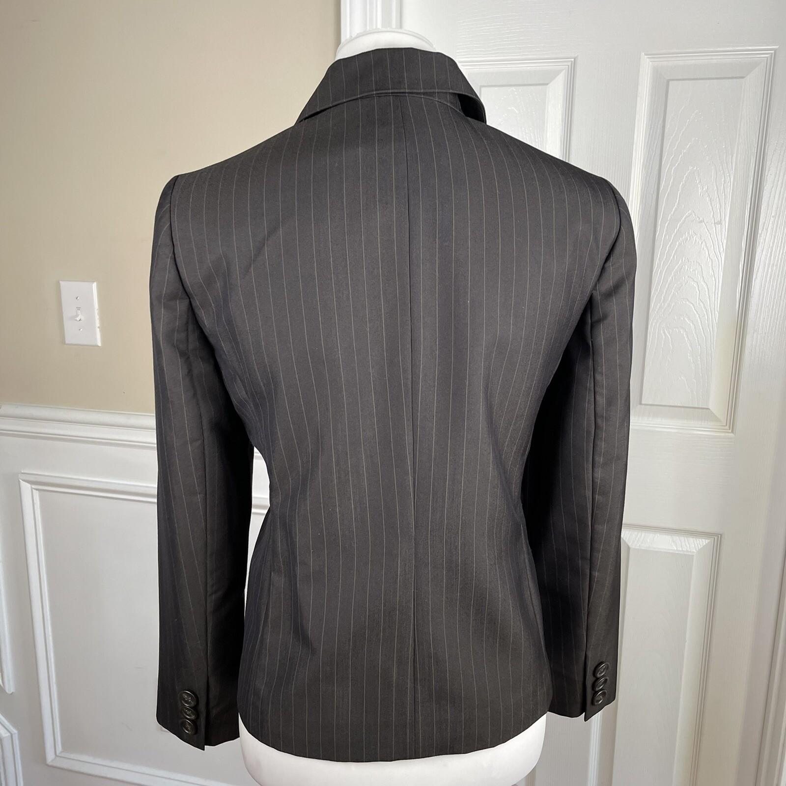 10-3236.jpg KASPER Women 2PC Chocolate Brown Striped Single Breasted Pant Suit Size 8P