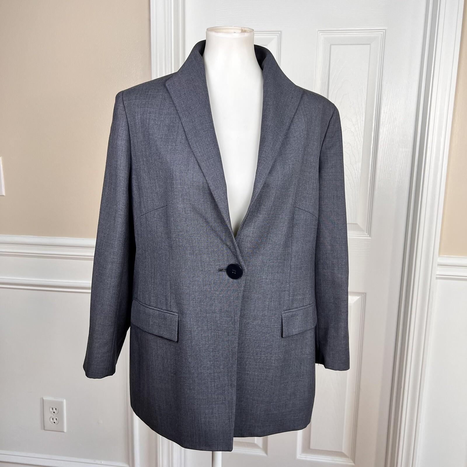 Jones New York Women Wool Blazer Size 14WP Gray Stand Up Collar Lined 1PC