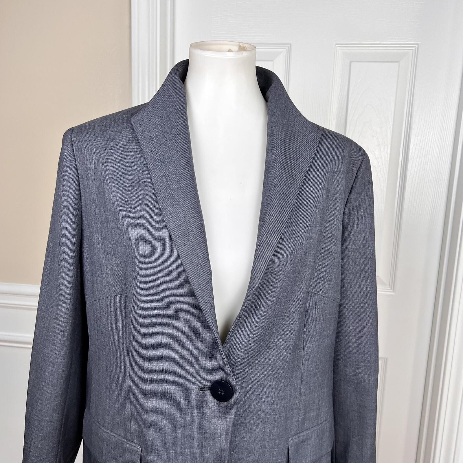 Jones New York Women Wool Blazer Size 14WP Gray Stand Up Collar Lined 1PC