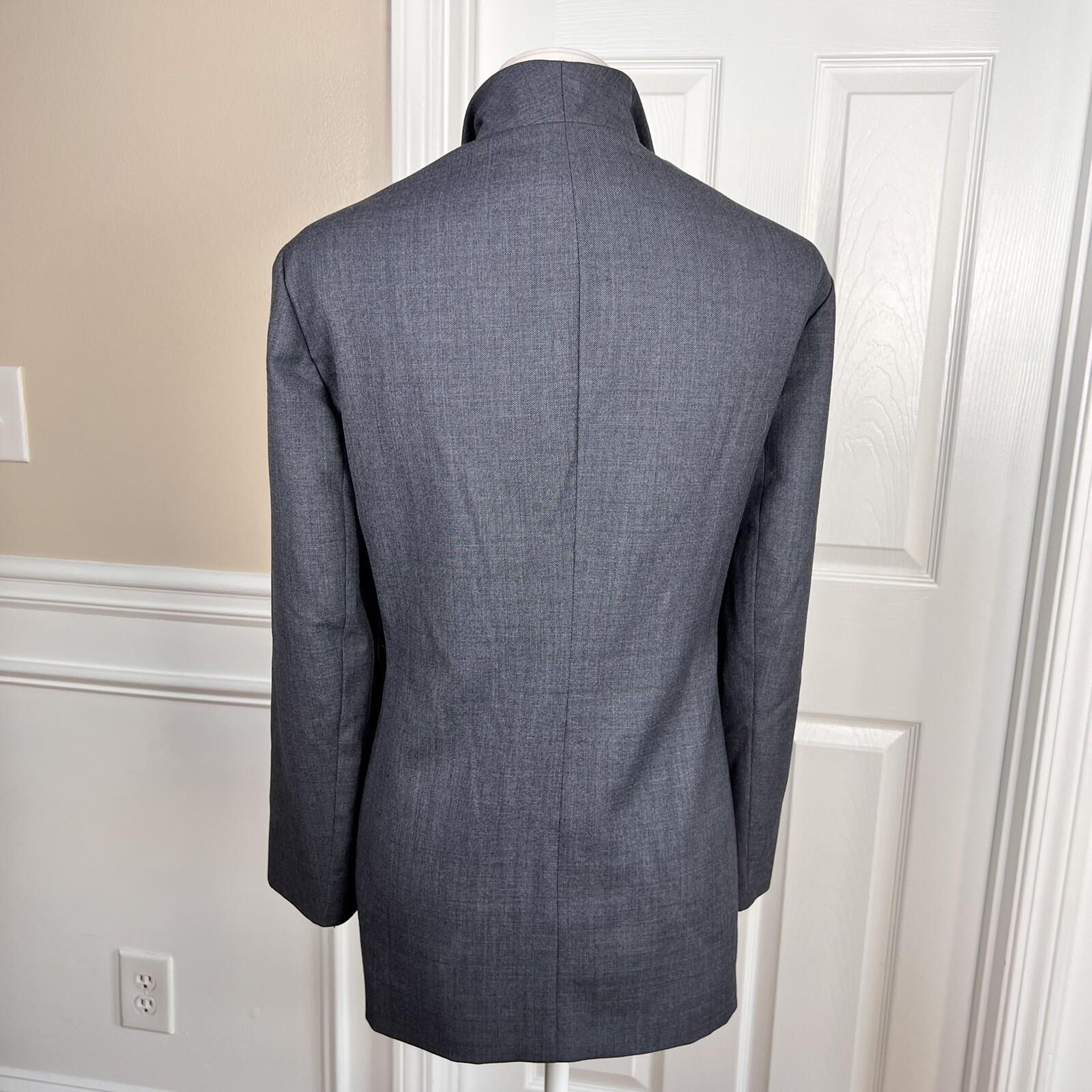Jones New York Women Wool Blazer Size 14WP Gray Stand Up Collar Lined 1PC