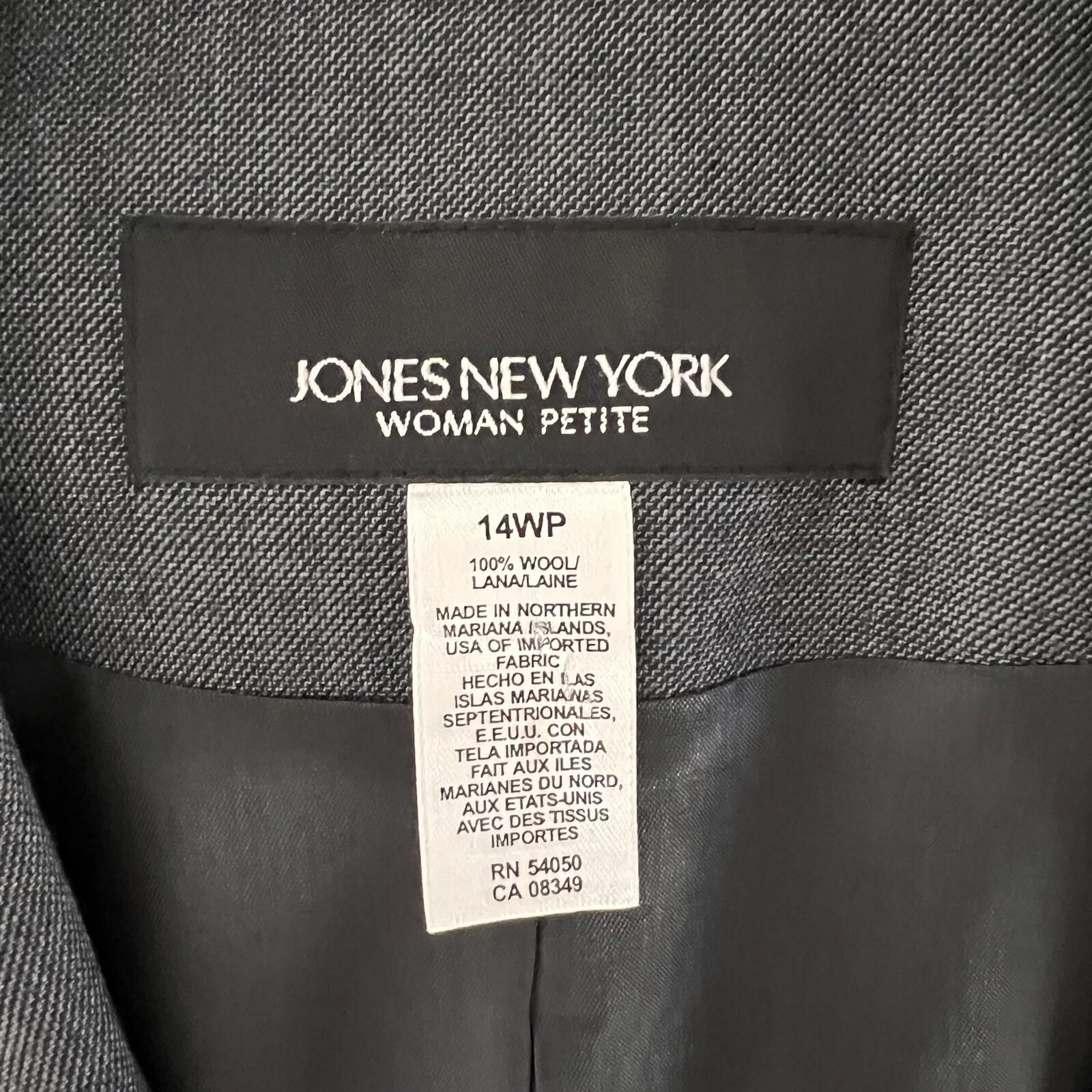 Jones New York Women Wool Blazer Size 14WP Gray Stand Up Collar Lined 1PC