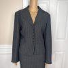 LARRY LEVINE 2PC Gray Striped Polyester Rayon Spandex Career Skirt Suit Size 12