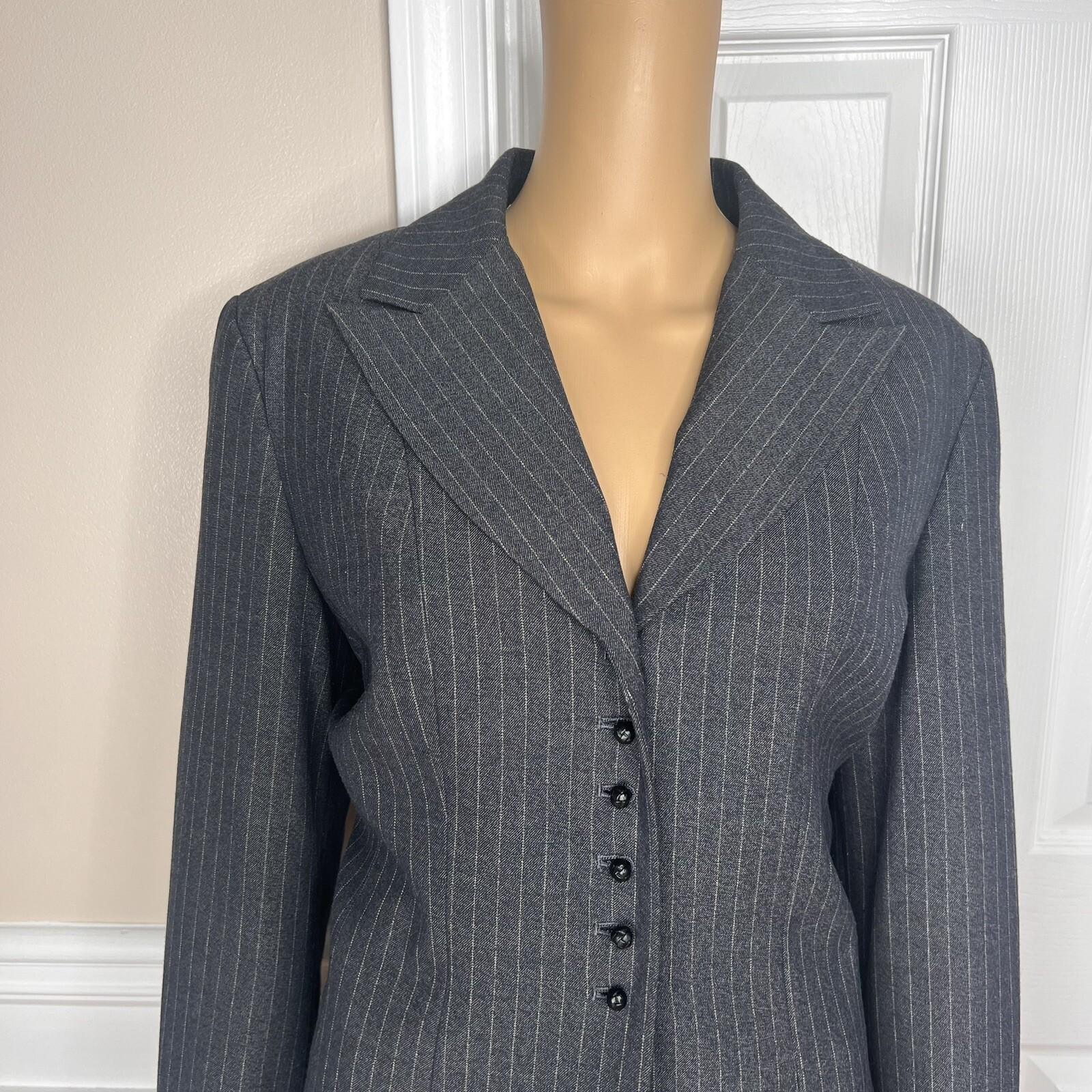 LARRY LEVINE 2PC Gray Striped Polyester Rayon Spandex Career Skirt Suit Size 12
