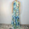 Eliza J Maxi Dress 6 Beaded Floral Green Halter Neck Ruffle Flowy Sleeveless