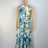 Eliza J Maxi Dress 6 Beaded Floral Green Halter Neck Ruffle Flowy Sleeveless
