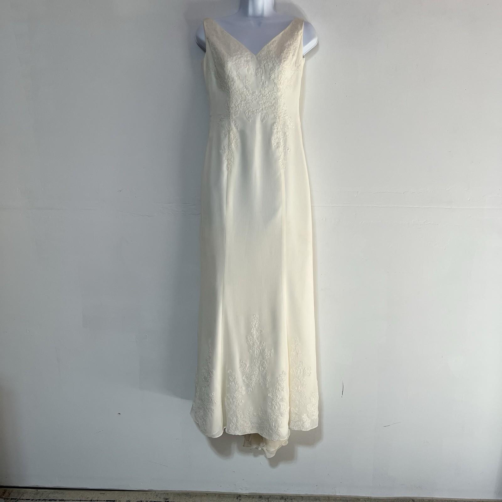 Galina VTG Polyester Wedding Dress 6 Ivory Ruffle Trumpet Embroidered Sleeveless