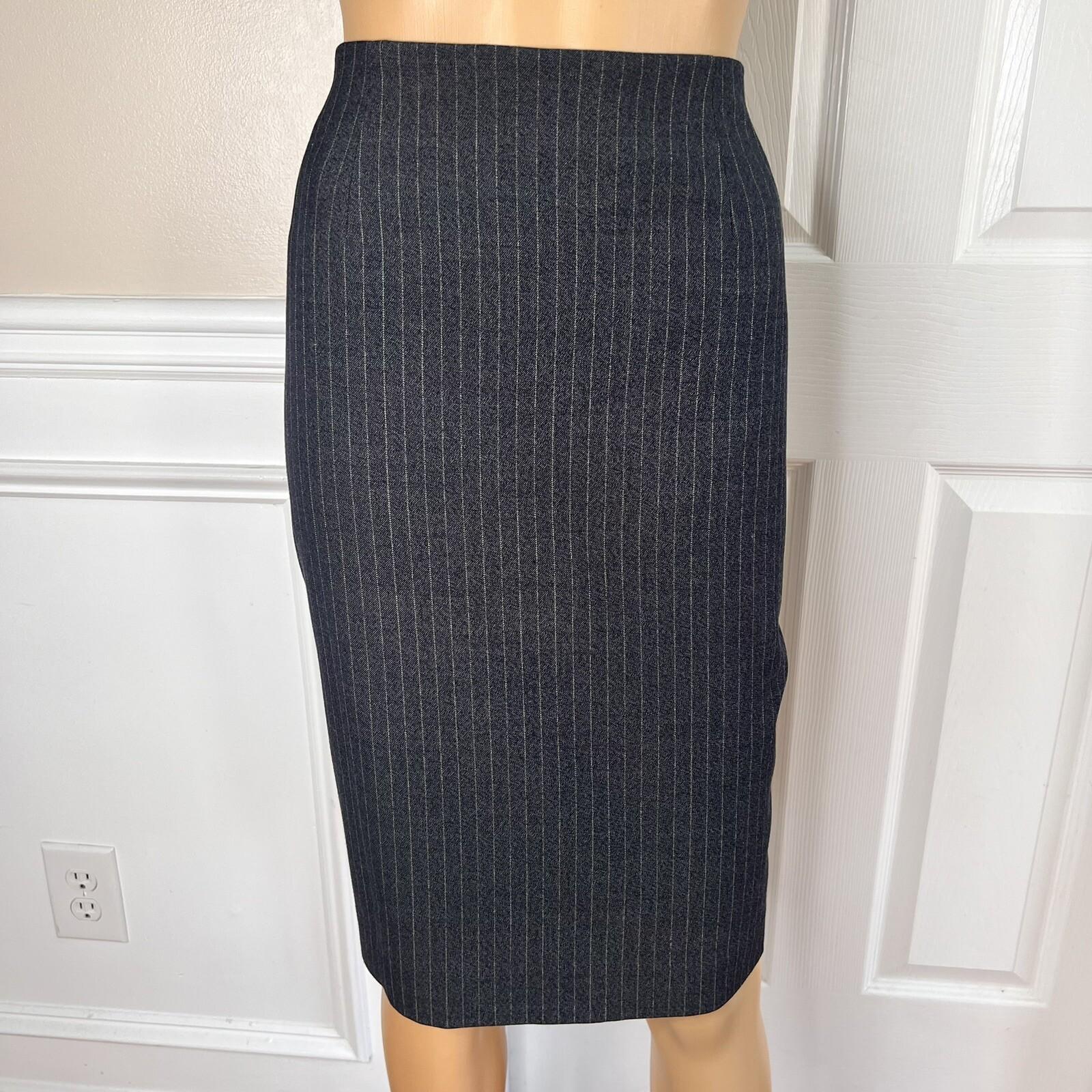 LARRY LEVINE 2PC Gray Striped Polyester Rayon Spandex Career Skirt Suit Size 12