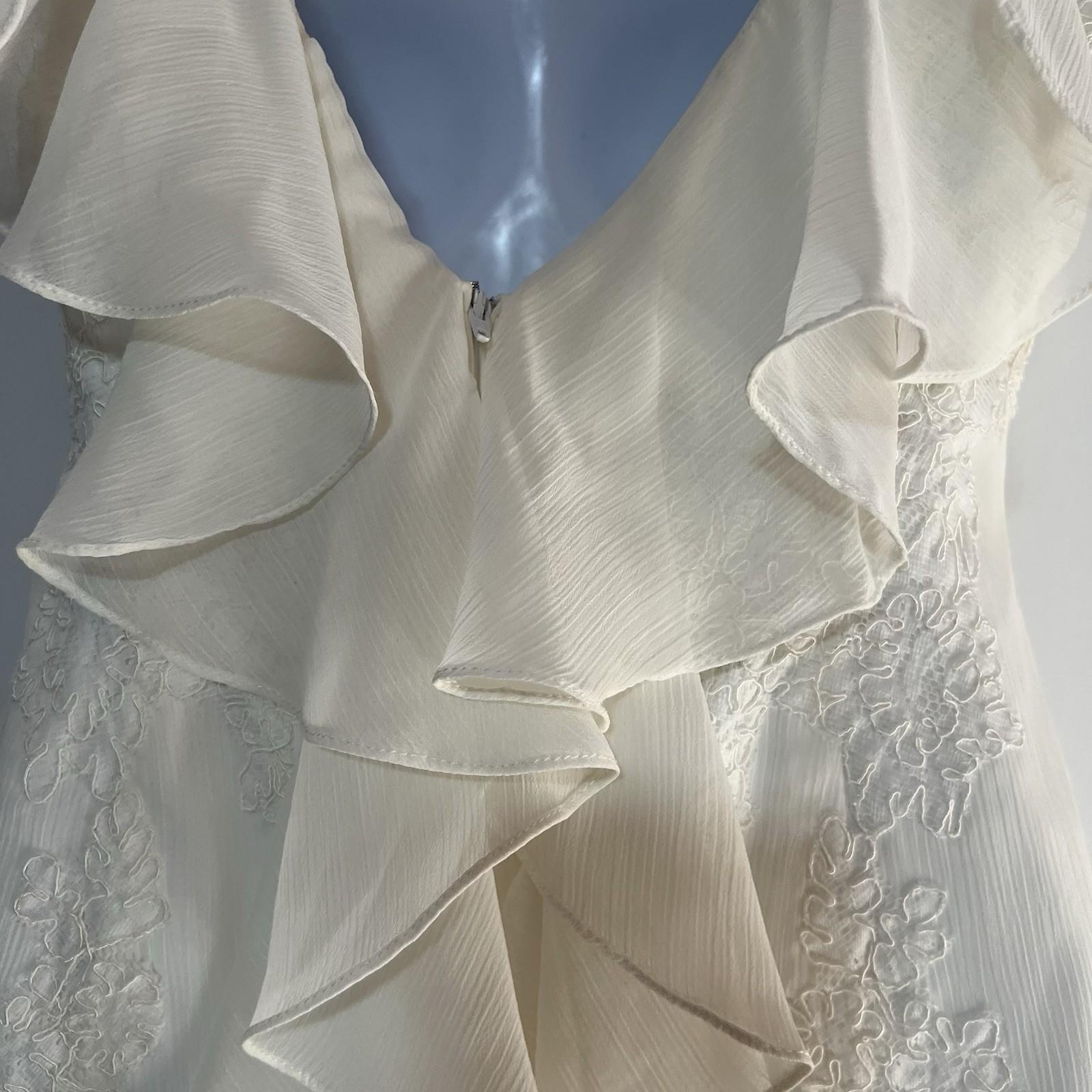 Galina VTG Polyester Wedding Dress 6 Ivory Ruffle Trumpet Embroidered Sleeveless