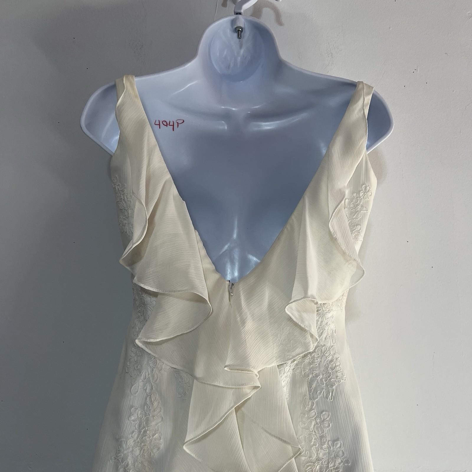 Galina VTG Polyester Wedding Dress 6 Ivory Ruffle Trumpet Embroidered Sleeveless
