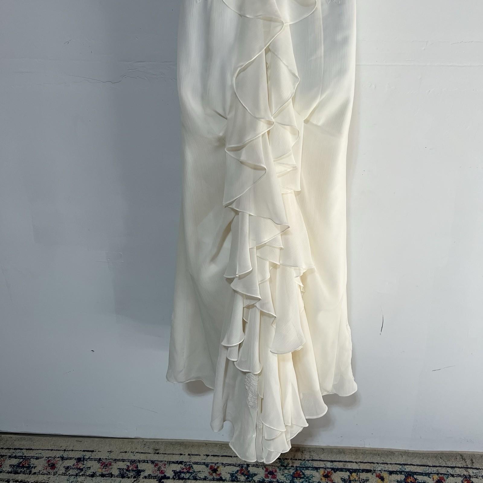 Galina VTG Polyester Wedding Dress 6 Ivory Ruffle Trumpet Embroidered Sleeveless