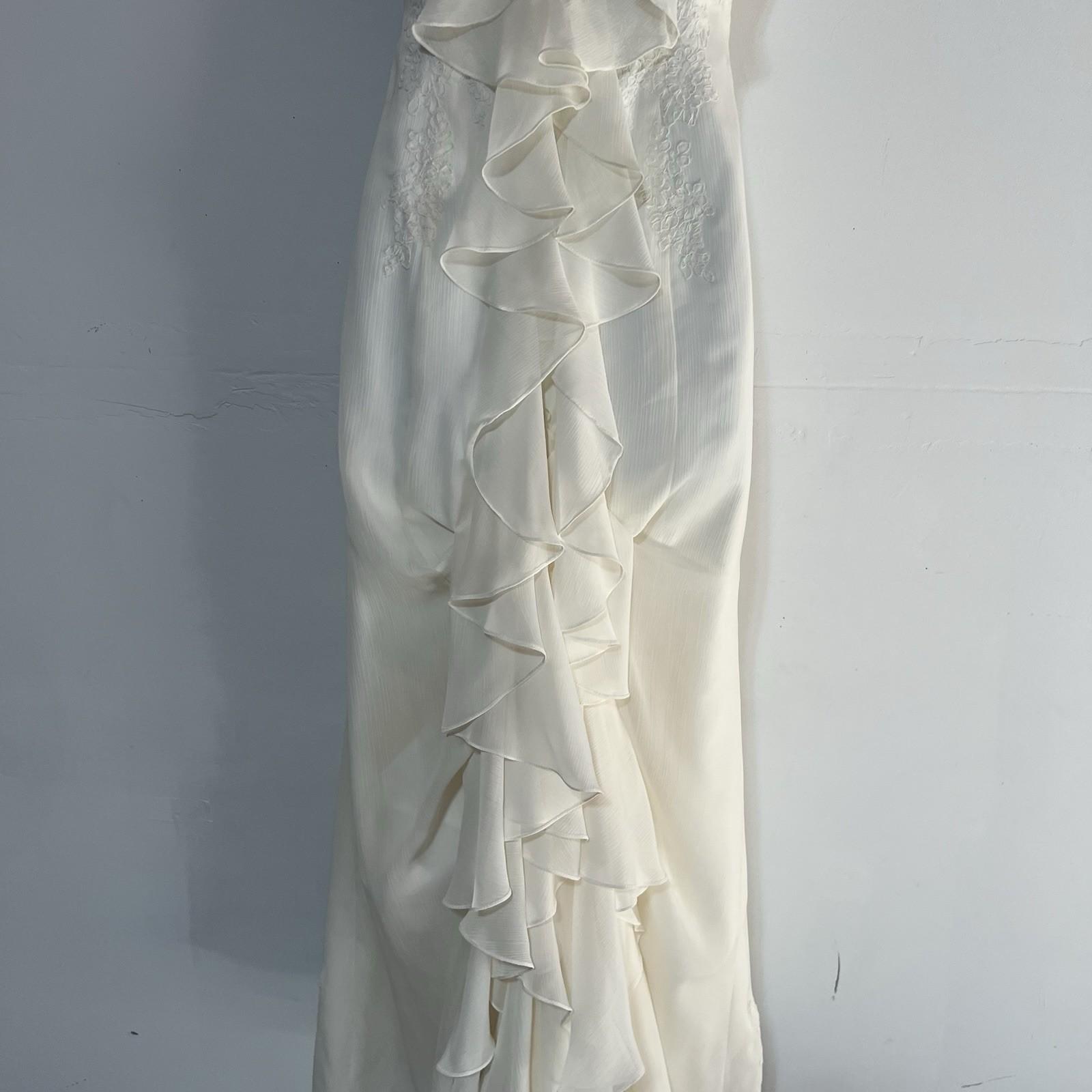 Galina VTG Polyester Wedding Dress 6 Ivory Ruffle Trumpet Embroidered Sleeveless