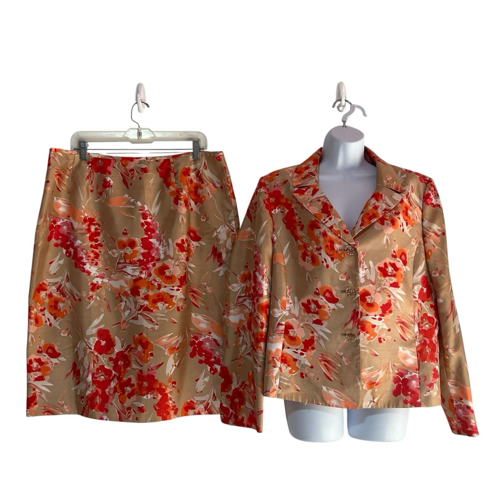 Le Suit Women Polyester Skirt Suit Size 16 Beige Floral Cocktail 2PC