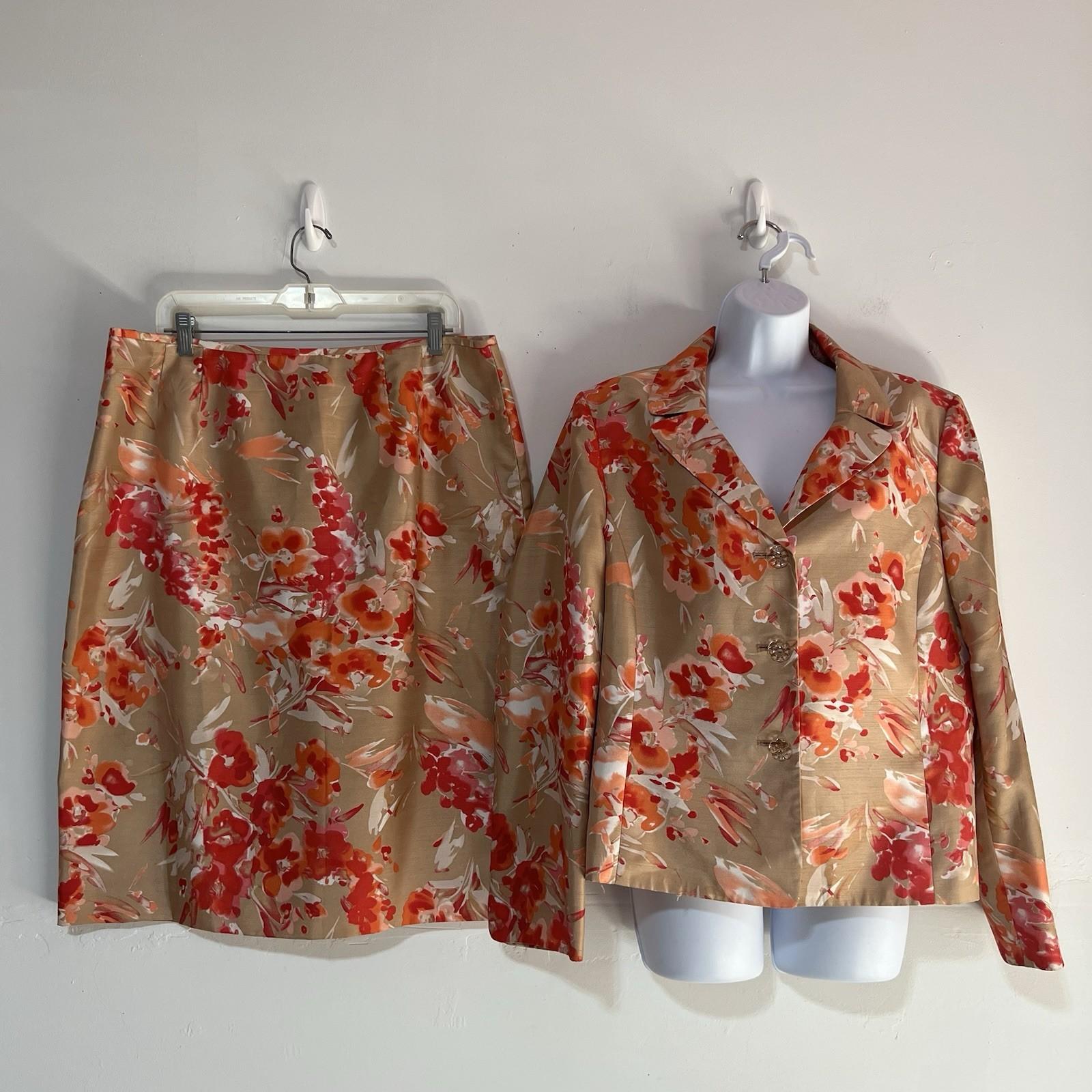 Le Suit Women Polyester Skirt Suit Size 16 Beige Floral Cocktail 2PC