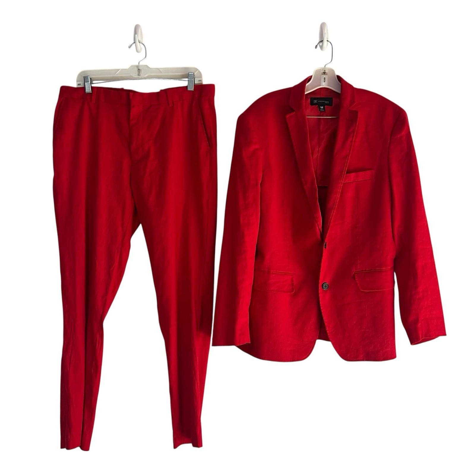 INC International Concepts Linen Rayon Pant 34x32 Suit Size M Red Double Vented