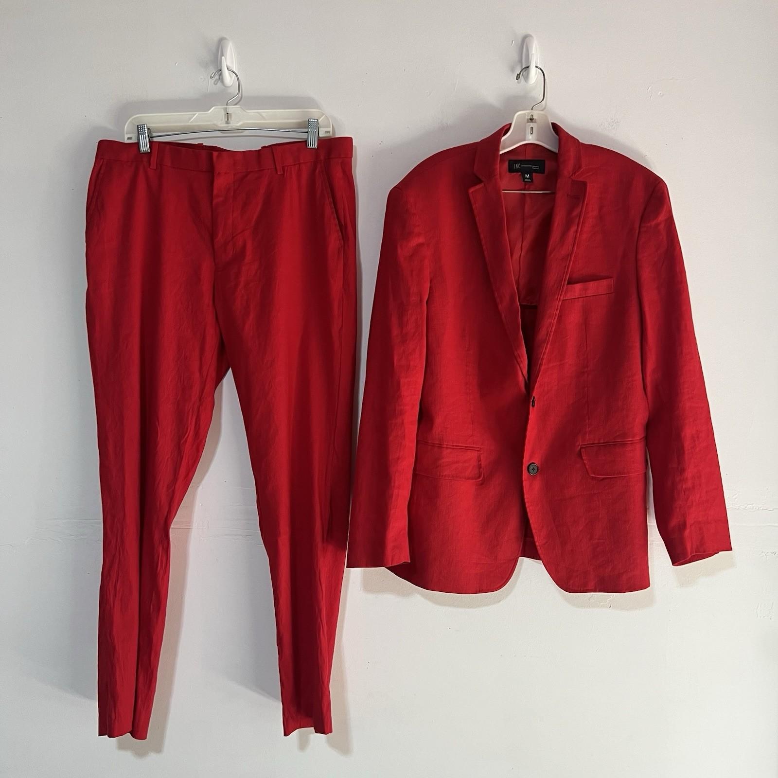 INC International Concepts Linen Rayon Pant 34x32 Suit Size M Red Double Vented