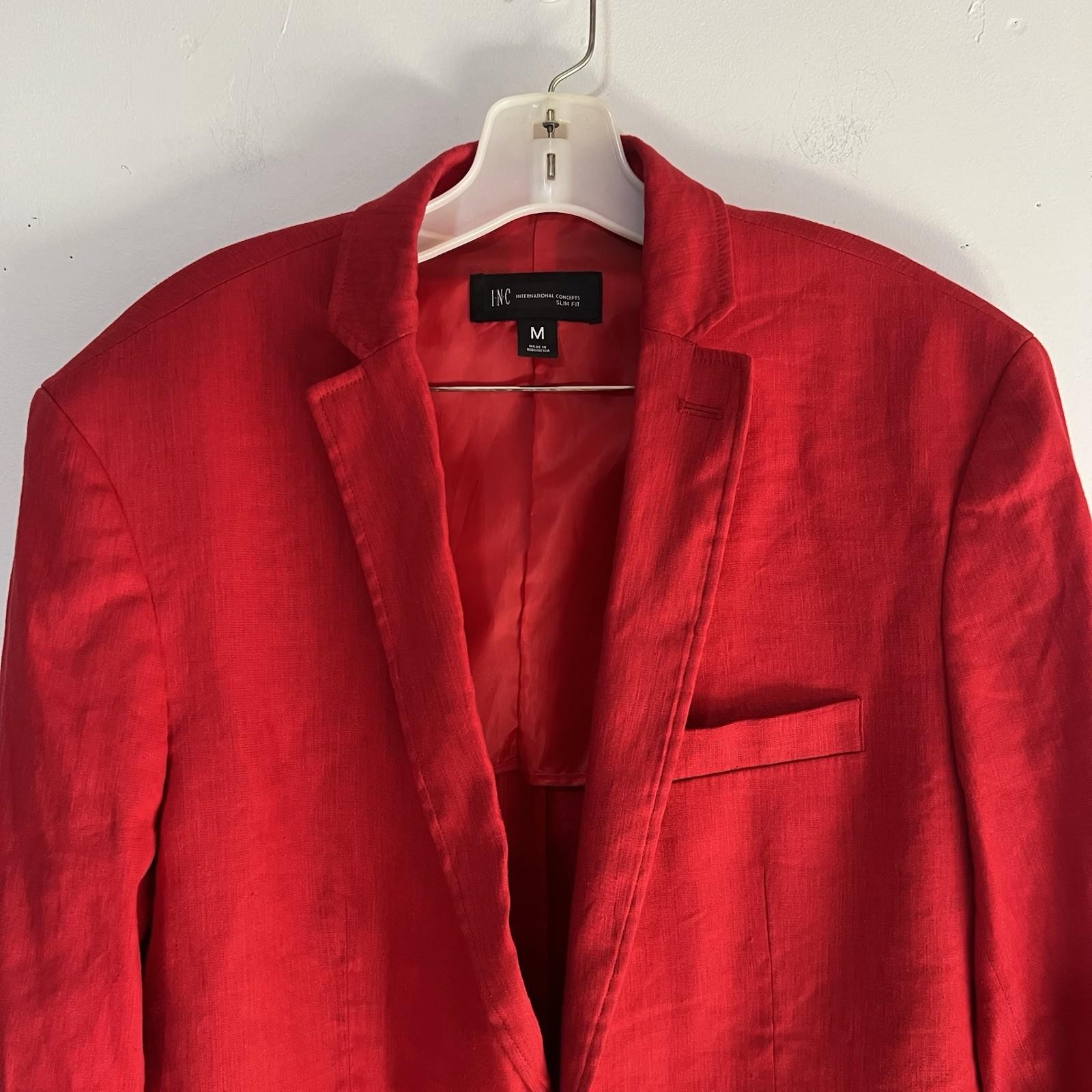 INC International Concepts Linen Rayon Pant 34x32 Suit Size M Red Double Vented