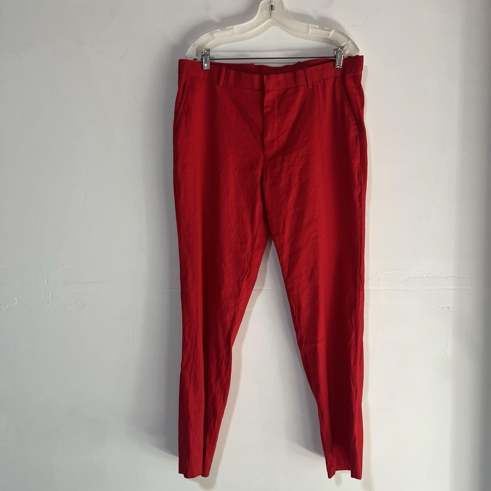 INC International Concepts Linen Rayon Pant 34x32 Suit Size M Red Double Vented