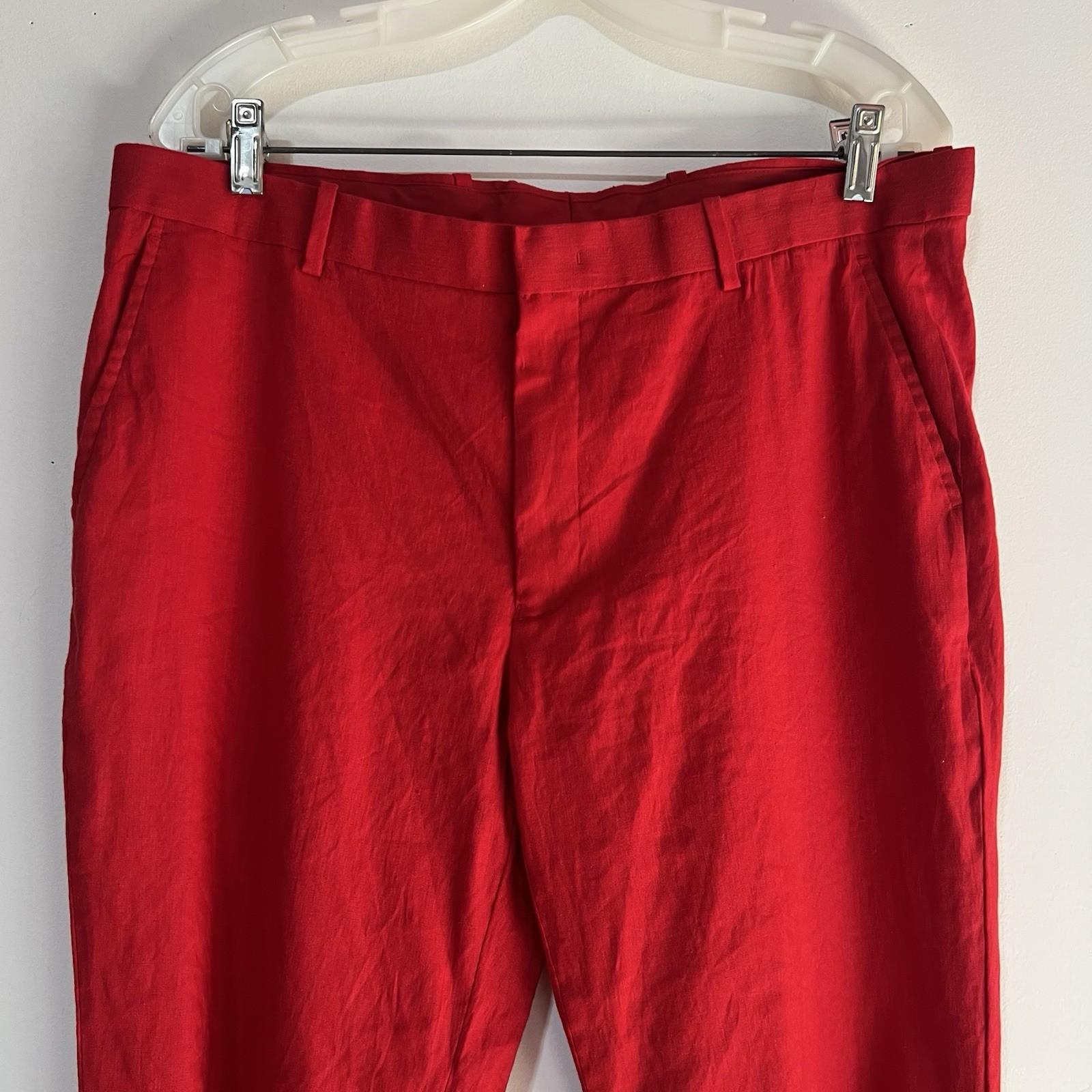 INC International Concepts Linen Rayon Pant 34x32 Suit Size M Red Double Vented