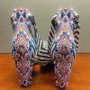 INC International Concepts Block Heel Shoes 9M Black White Striped Tie Up Ribbon