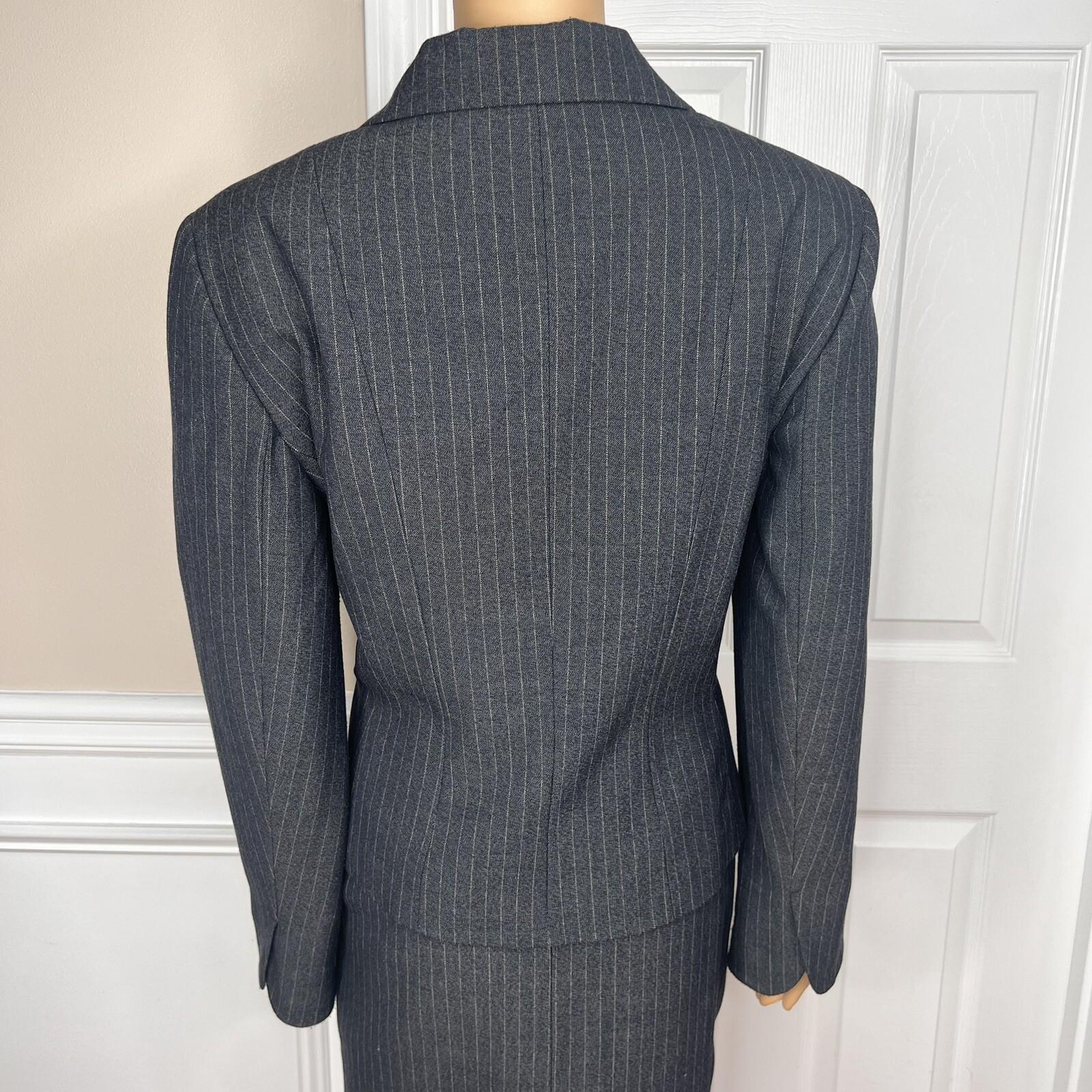 LARRY LEVINE 2PC Gray Striped Polyester Rayon Spandex Career Skirt Suit Size 12
