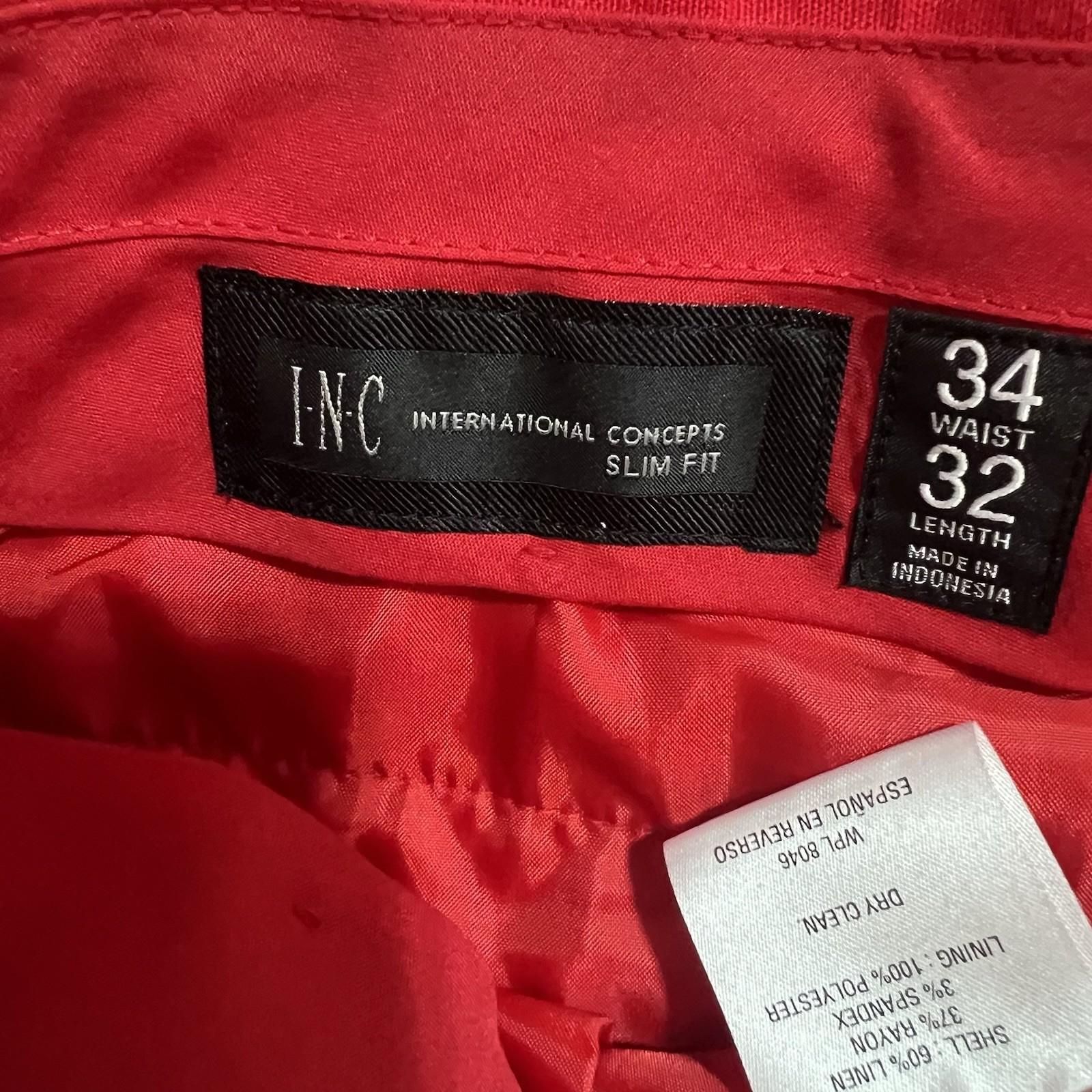 INC International Concepts Linen Rayon Pant 34x32 Suit Size M Red Double Vented