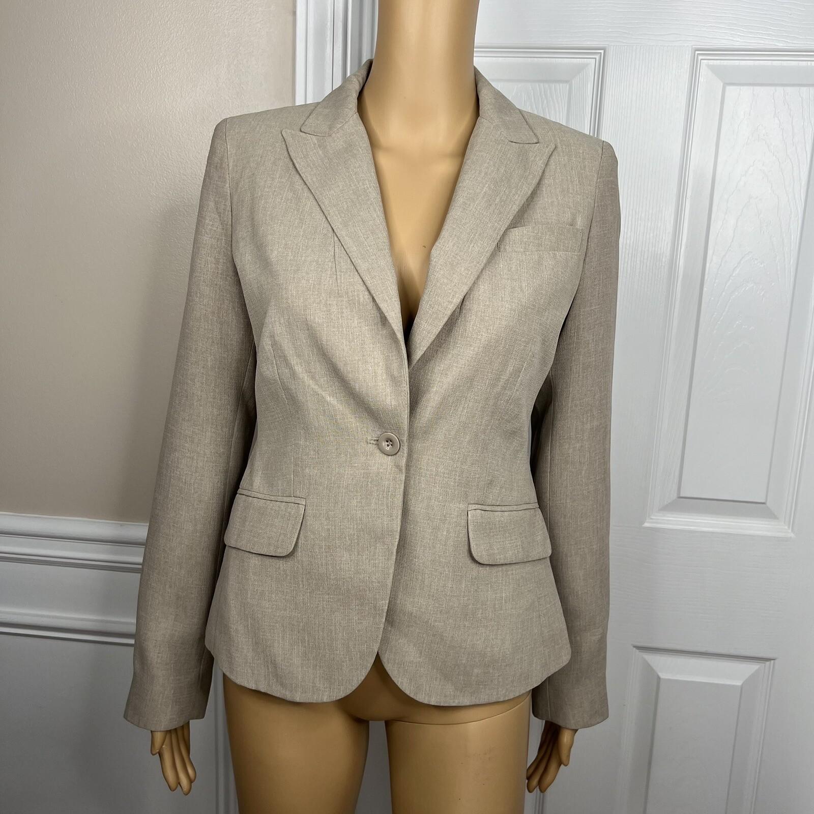 New York & CO Polyester Pant Suit Size 2 Beige Crepe Janet Street Trouser 2PC