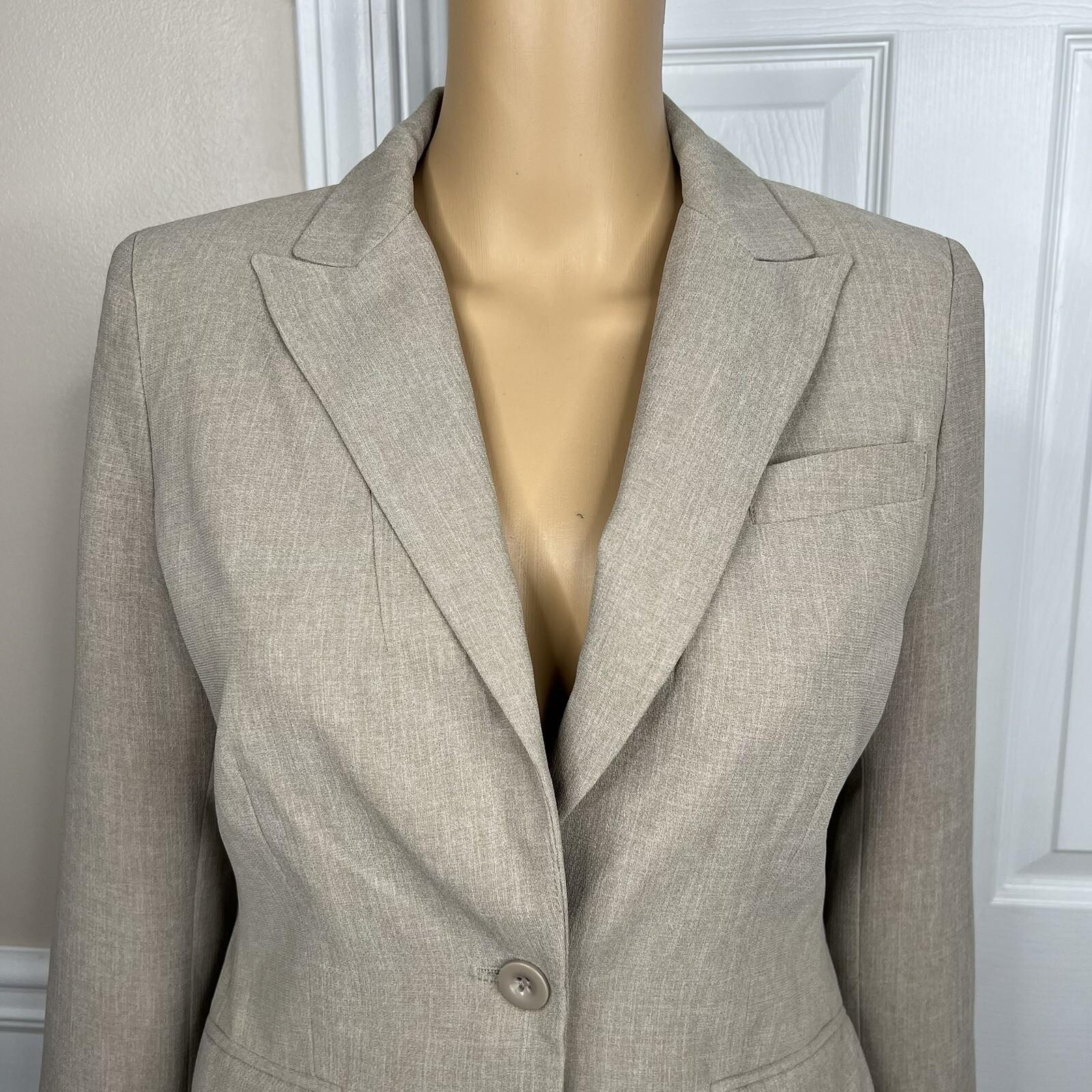 New York & CO Polyester Pant Suit Size 2 Beige Crepe Janet Street Trouser 2PC