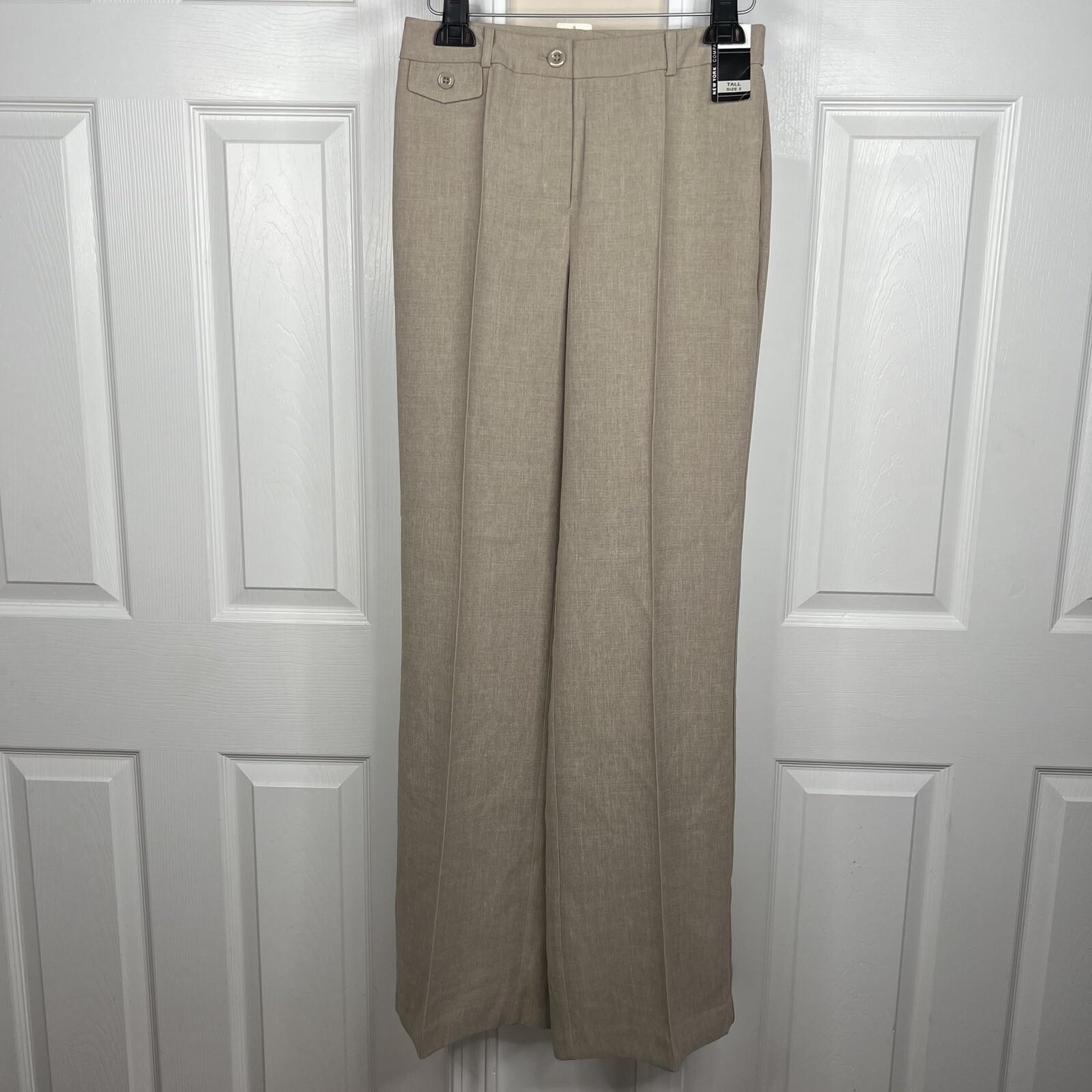 New York & CO Polyester Pant Suit Size 2 Beige Crepe Janet Street Trouser 2PC