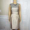New TAHARI ASL 2PC Beige Taupe Polyester Rayon Metallic Lined Dress Suit 16