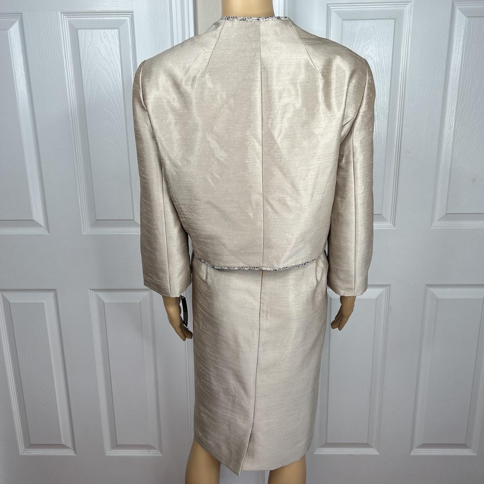 New TAHARI ASL 2PC Beige Taupe Polyester Rayon Metallic Lined Dress Suit 16